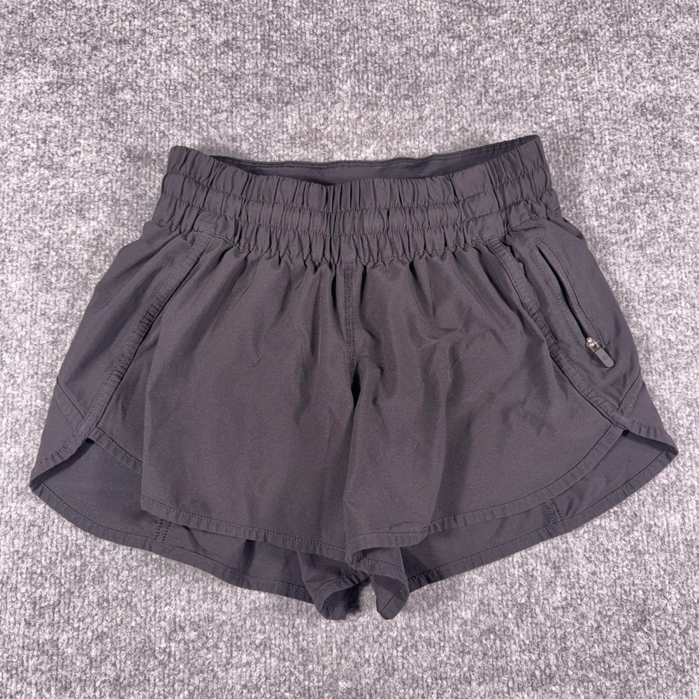 Lululemon Girls Tracker Shorts Dark Gray Smocked Waist Zip Pocket Size 12